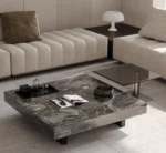 طاولة قهوة رخام مع طاولة جانبية بتصميم صخري