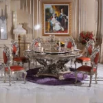 طاولة طعام دائرية خشب بتصميم ملكي