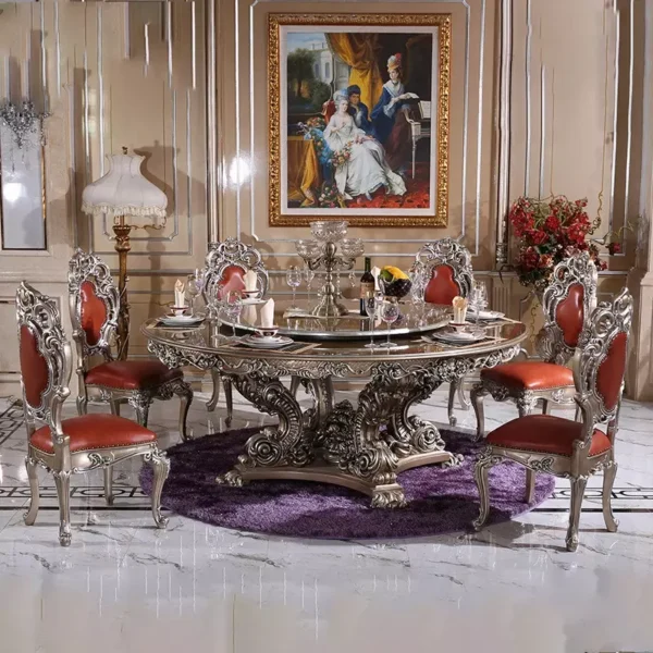طاولة طعام دائرية خشب بتصميم ملكي