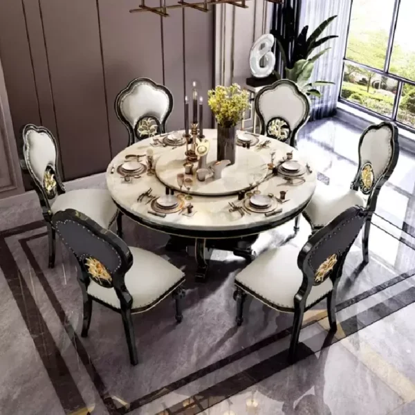 طاولة طعام دائرية مع كراسي بتصميم فاخر