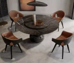 طاولة طعام دائرية رخامية مع كراسي فخمة